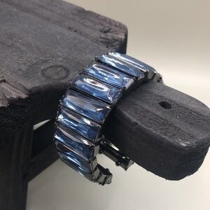 Gunmetal faux crystal baguette cuff dressy dress up glam statement trendy chic.